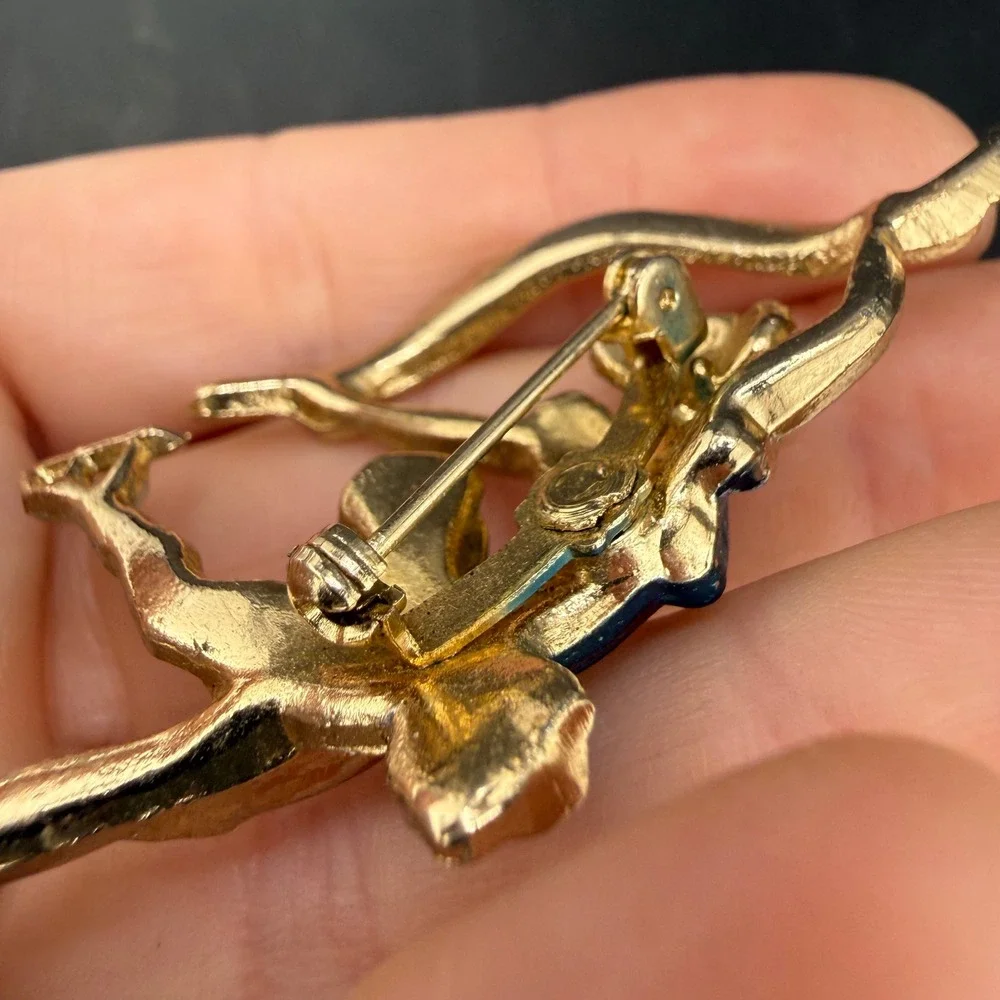 Vintage Ice Capades Brooch Gold Blue Enamel Figure Skater Banner Pin
